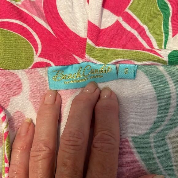 Beach Candie szS pink green white print drawstring hoodie with pockets EUC - Picture 4 of 14